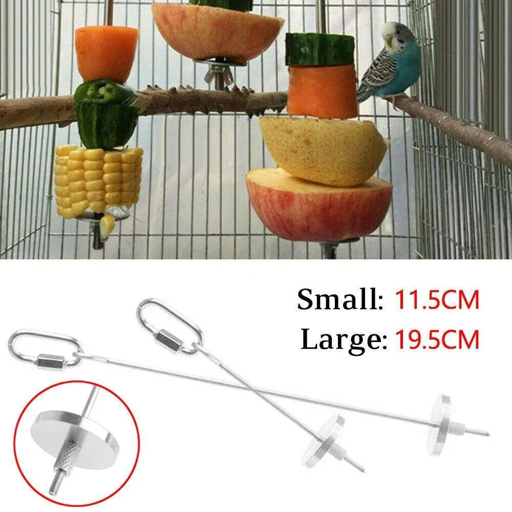 Pet Stainless Steel Bird Parrot Cage Skewer Food Meat Stick Spear Fruit Holder view 2