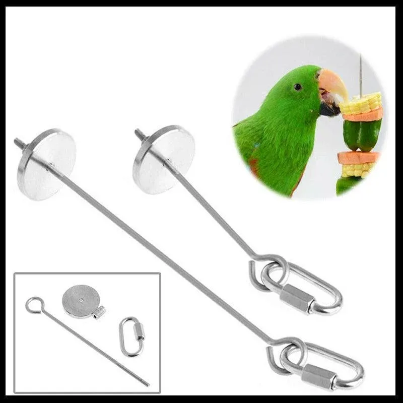 Pet Stainless Steel Bird Parrot Cage Skewer Food Meat Stick Spear Fruit Holder view 4