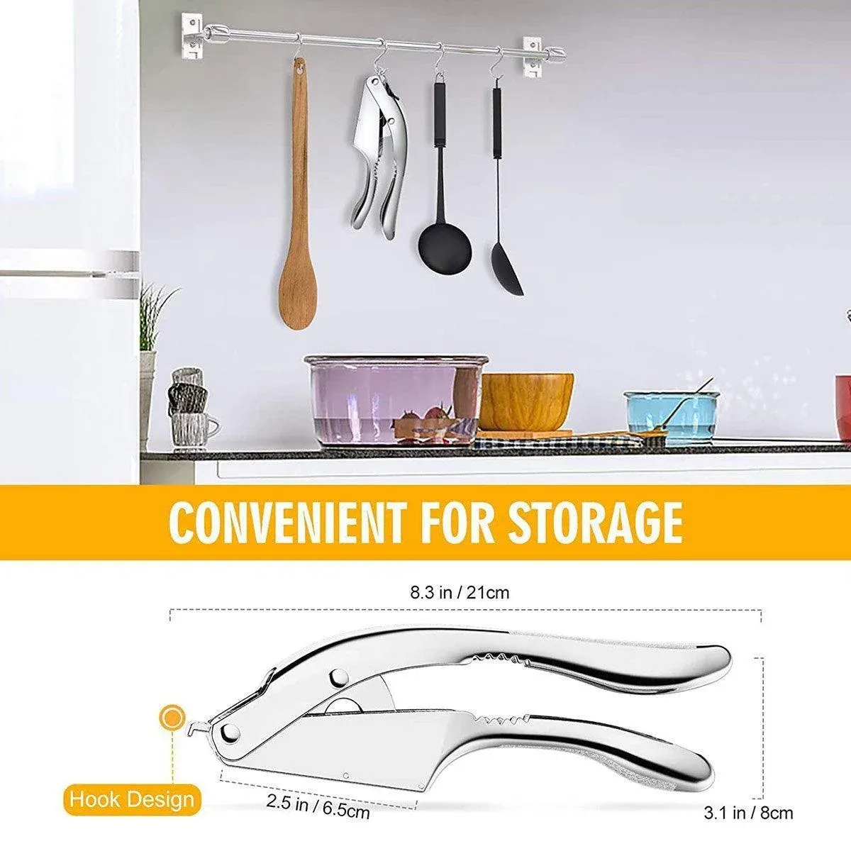 Multifunctional Garlic Press Aluminum Alloy Two-in-One Garlic Cutter Masher Tool view 3