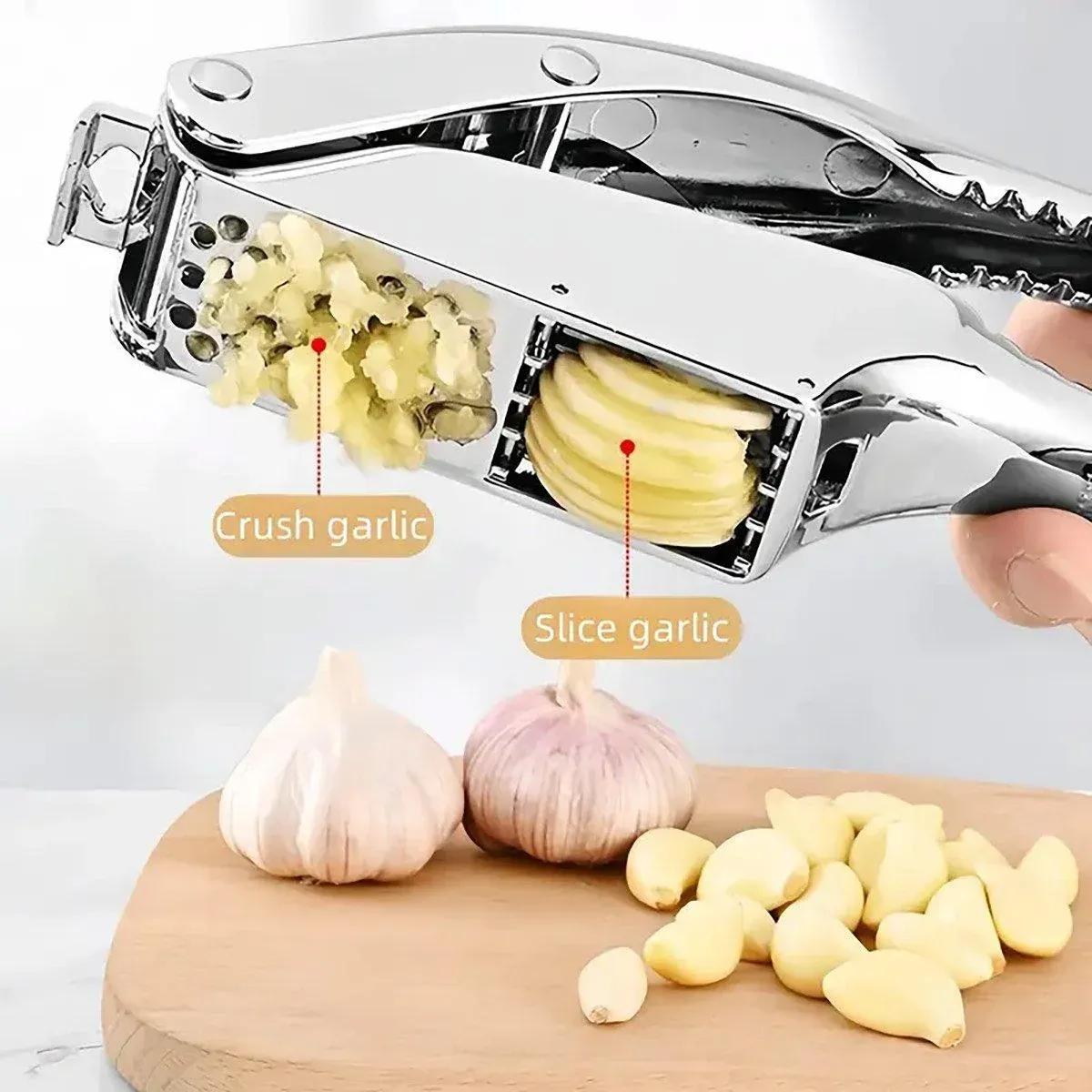 Multifunctional Garlic Press Aluminum Alloy Two-in-One Garlic Cutter Masher Tool view 4