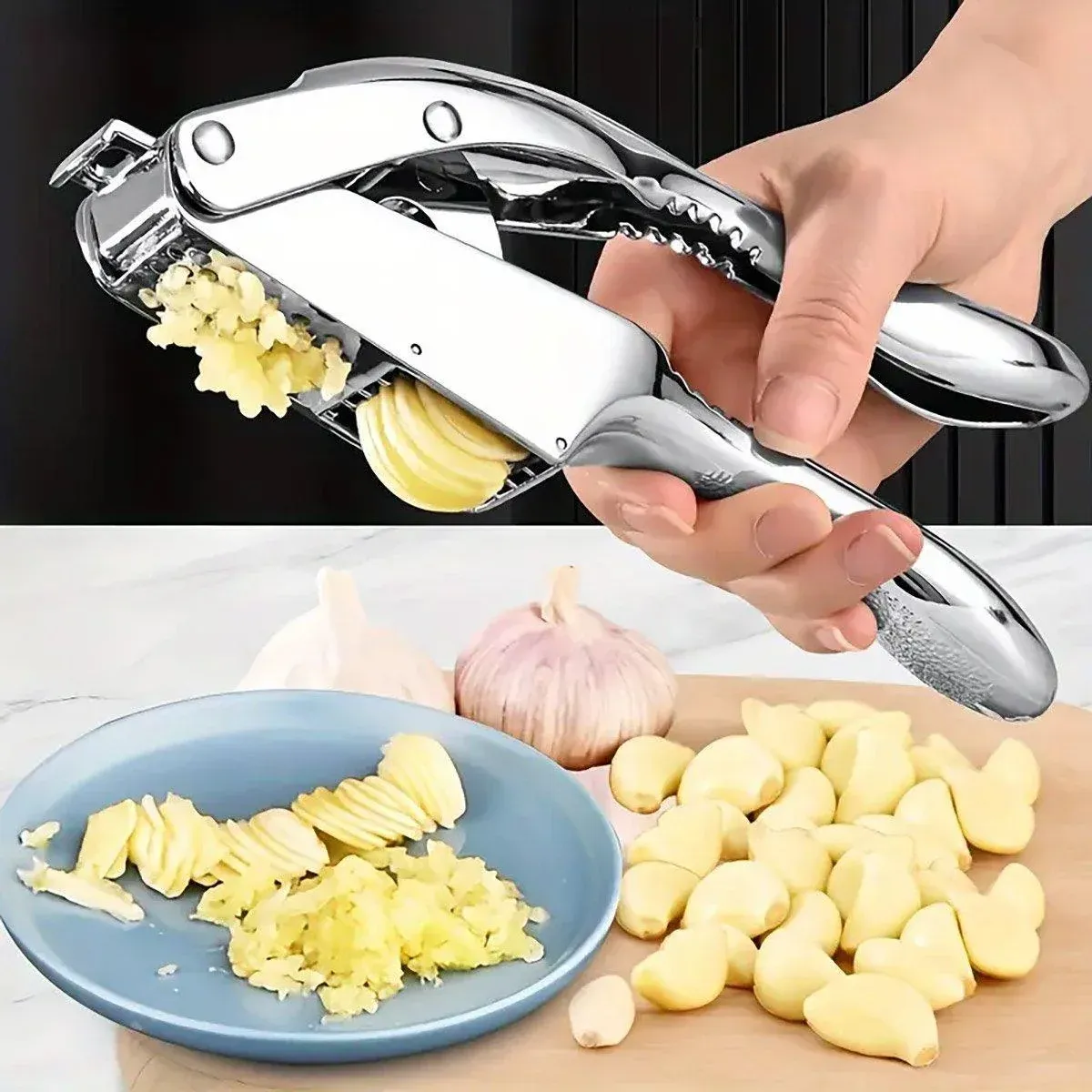 Multifunctional Garlic Press Aluminum Alloy Two-in-One Garlic Cutter Masher Tool view 8