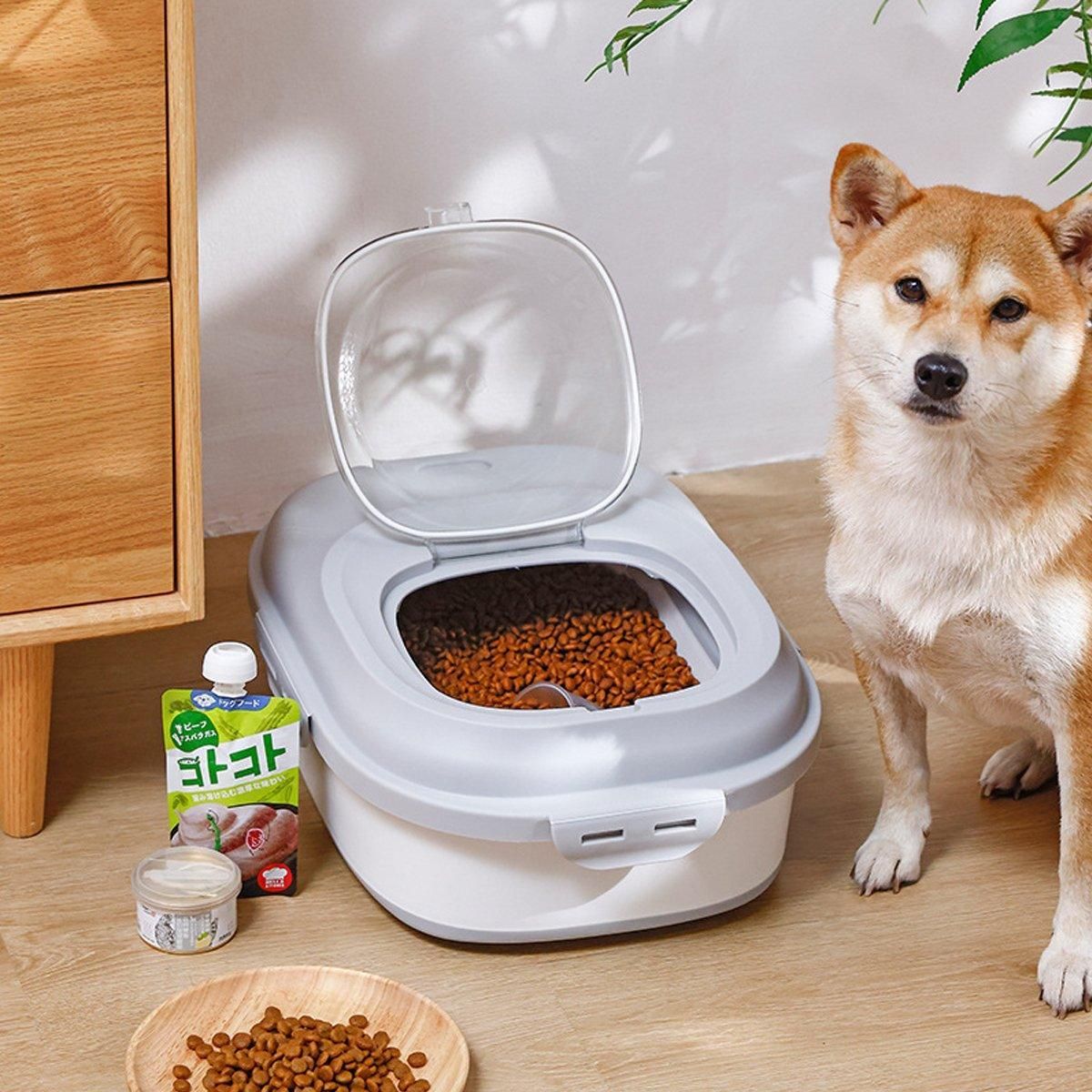 Large Capacity Pet Food Storage Box Foldable Design with Seal Lid - Grey view 5