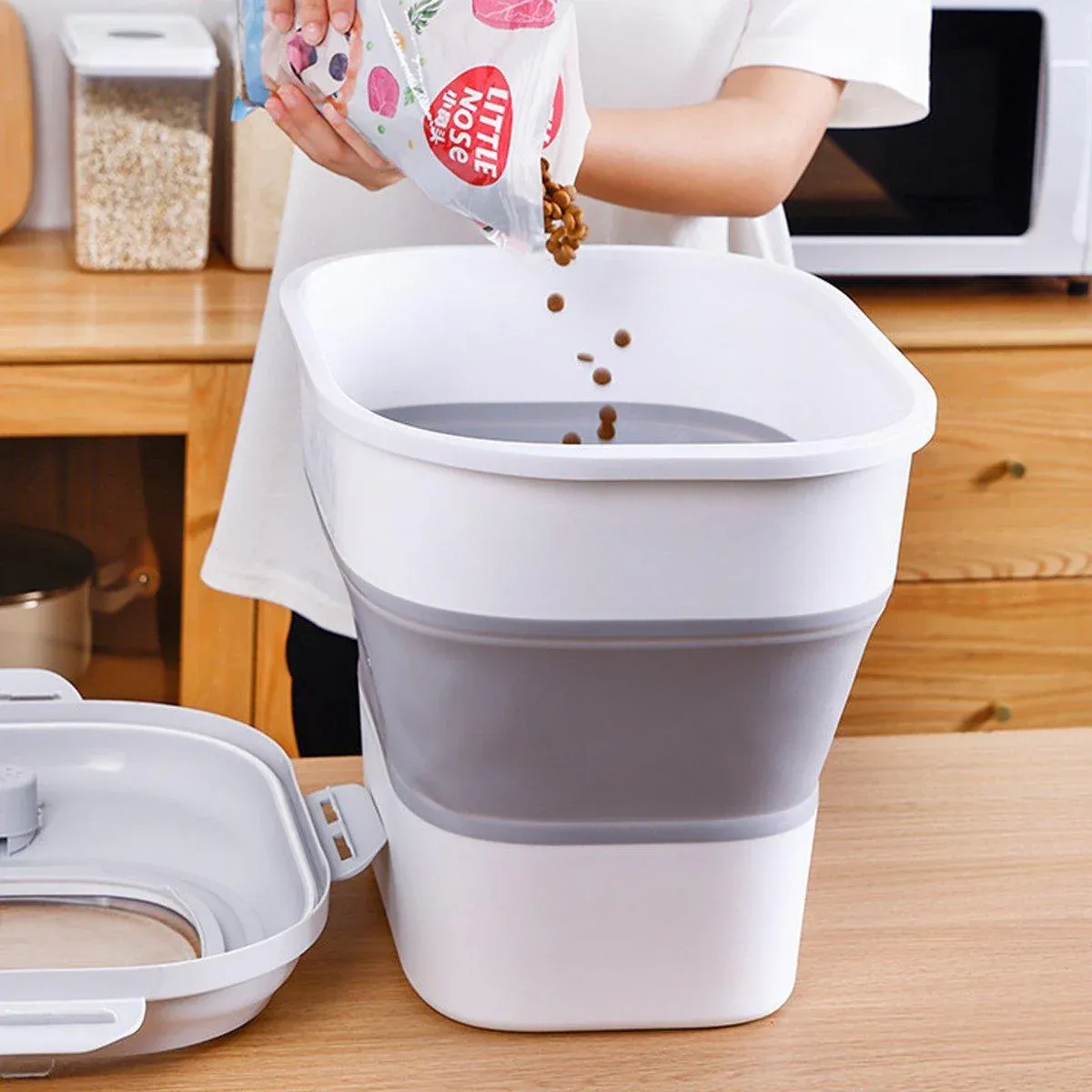 Large Capacity Pet Food Storage Box Foldable Design with Seal Lid - Grey view 6