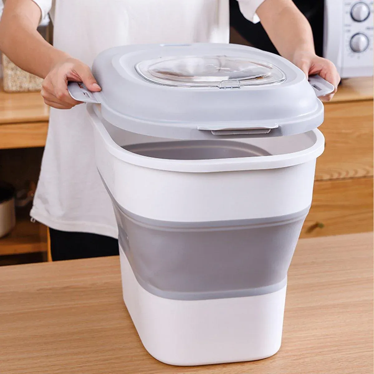Large Capacity Pet Food Storage Box Foldable Design with Seal Lid - Grey view 11