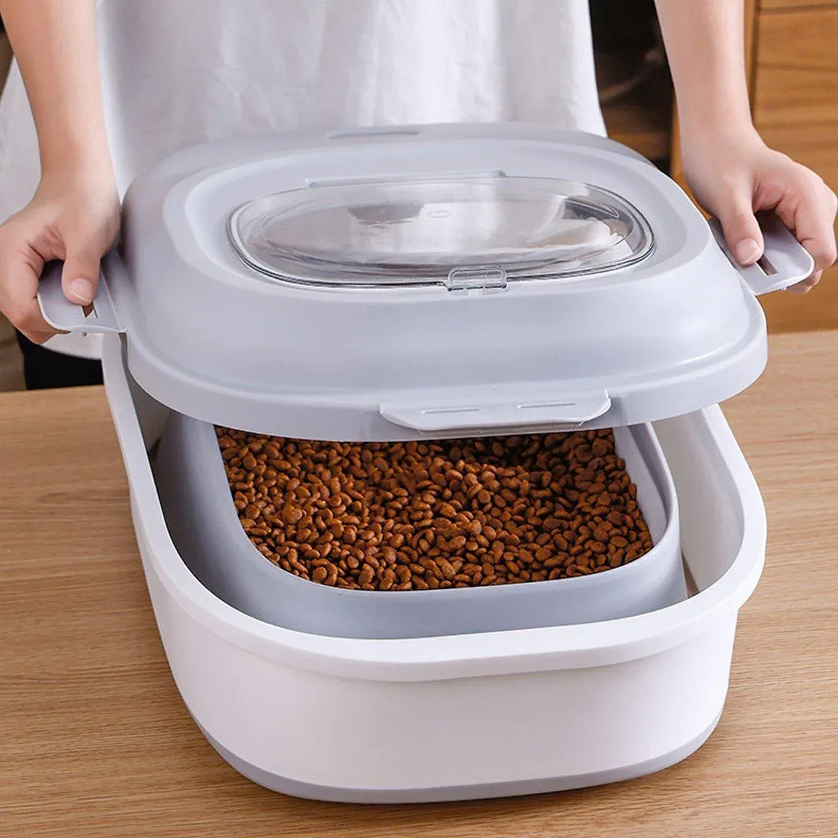 Large Capacity Pet Food Storage Box Foldable Design with Seal Lid - Grey view 13