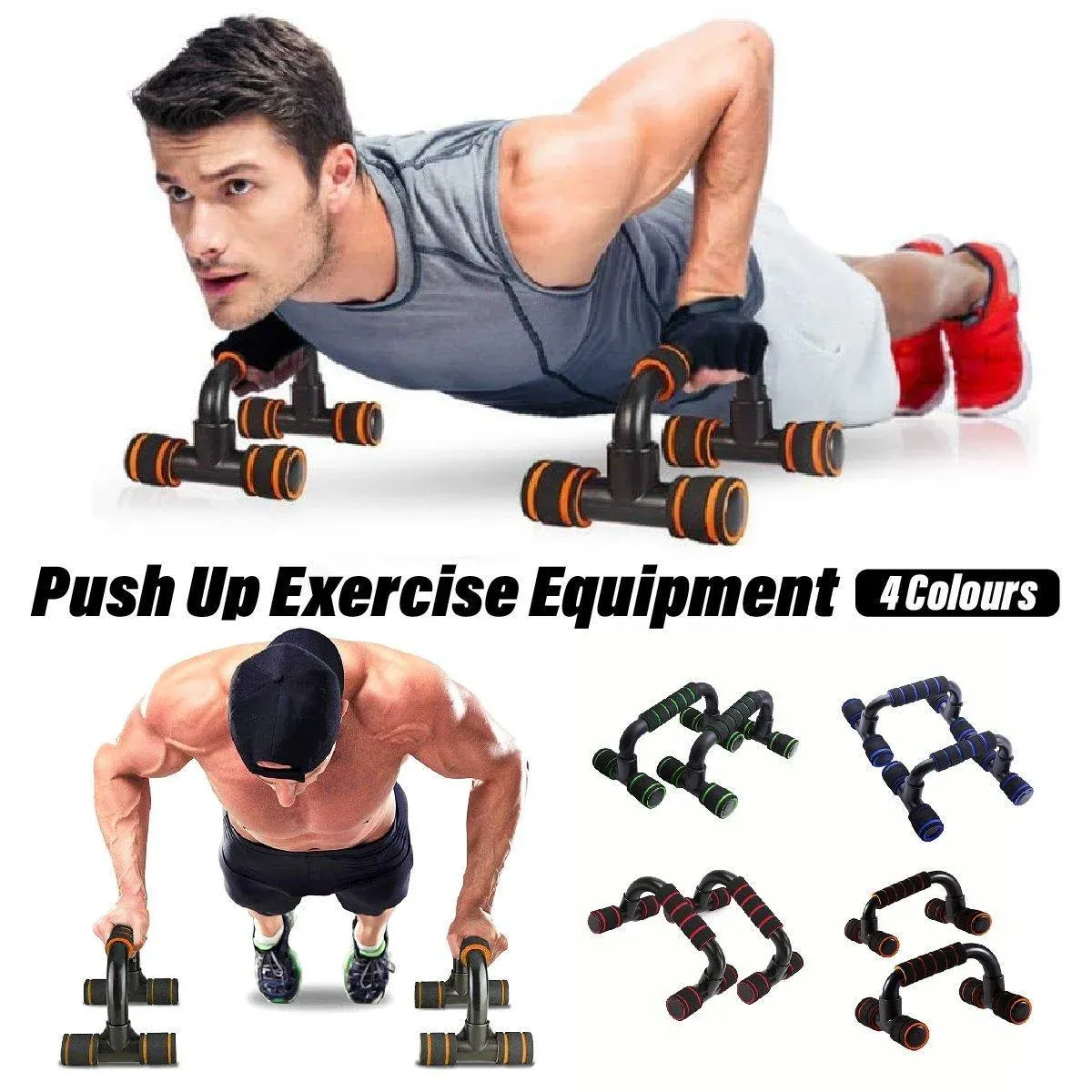 H Shaped Push Up Bars Home Fitness Equipment for Chest Arm Shoulder Training - Red view 2