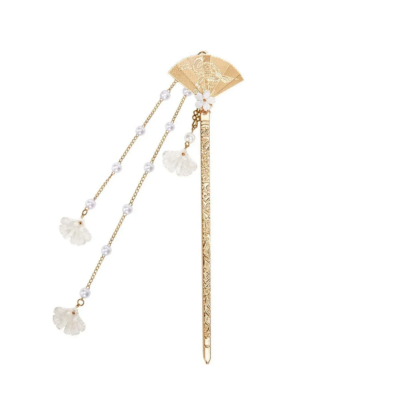 Chinese Style Hanfu Hairpin Folding Fan Fringe Headdress Accessories view 2