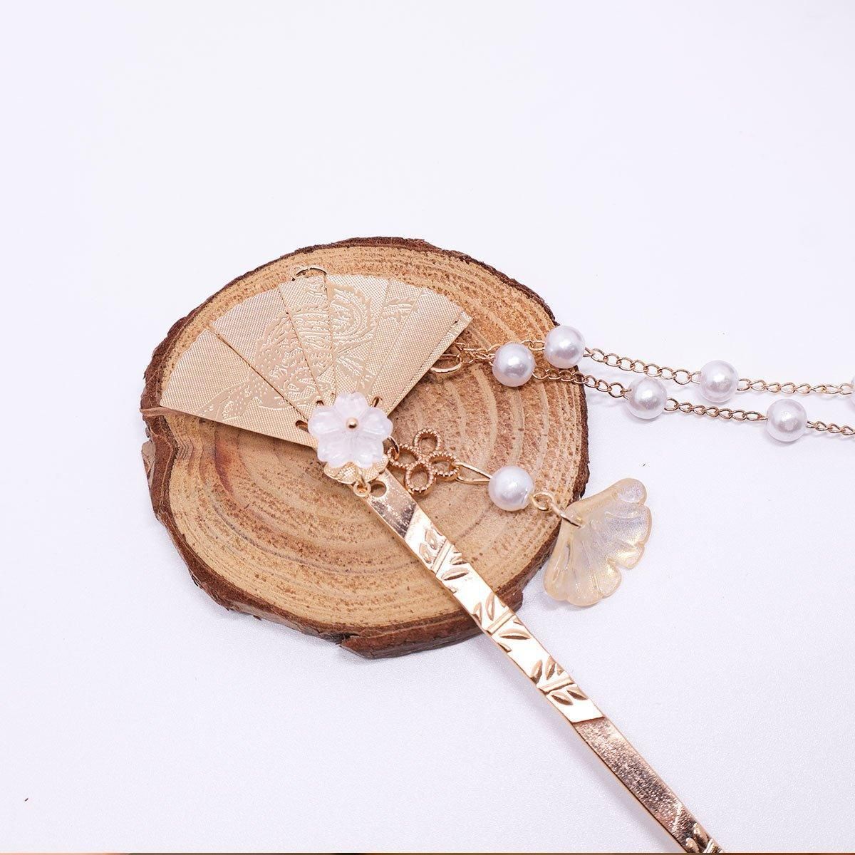 Chinese Style Hanfu Hairpin Folding Fan Fringe Headdress Accessories view 6