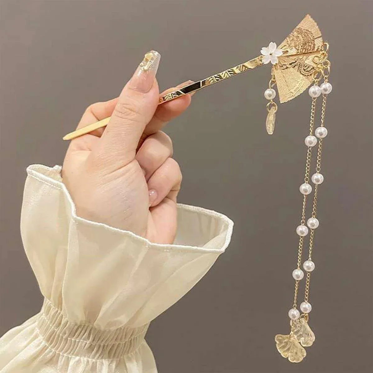 Chinese Style Hanfu Hairpin Folding Fan Fringe Headdress Accessories view 10