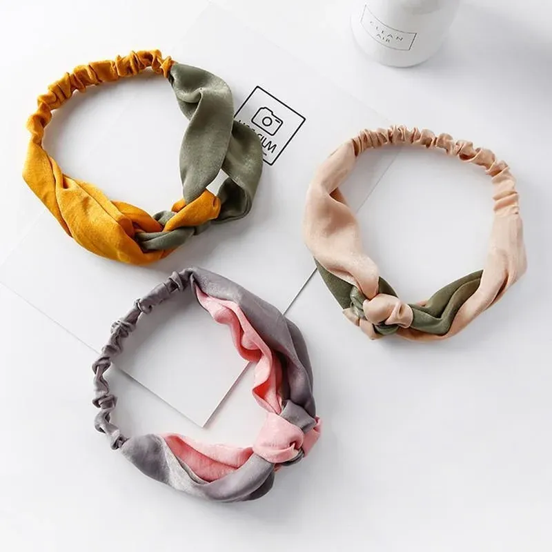Women Chiffon Floral Print Headband Fashion Bohemian Elastic Cross Hair Bands view 4