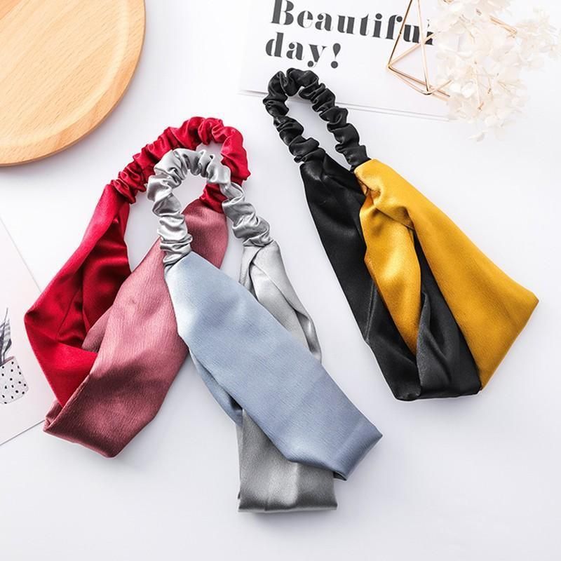 Women Chiffon Floral Print Headband Fashion Bohemian Elastic Cross Hair Bands view 5
