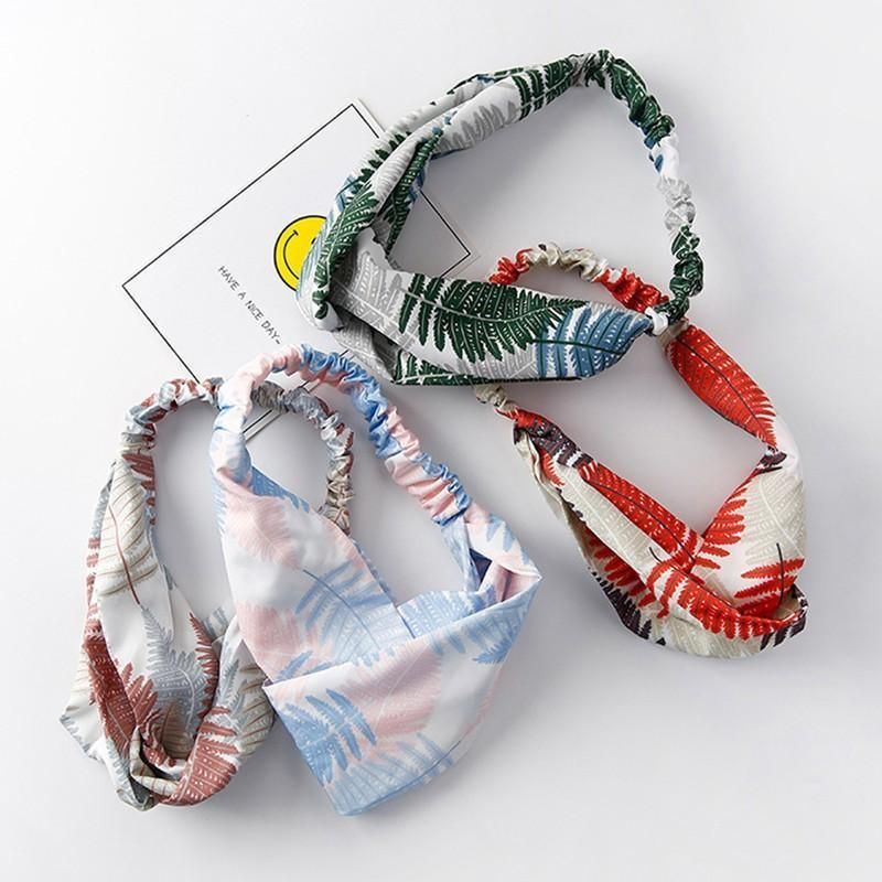 Women Chiffon Floral Print Headband Fashion Bohemian Elastic Cross Hair Bands view 7