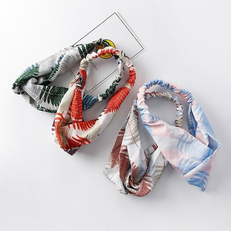 Women Chiffon Floral Print Headband Fashion Bohemian Elastic Cross Hair Bands view 9