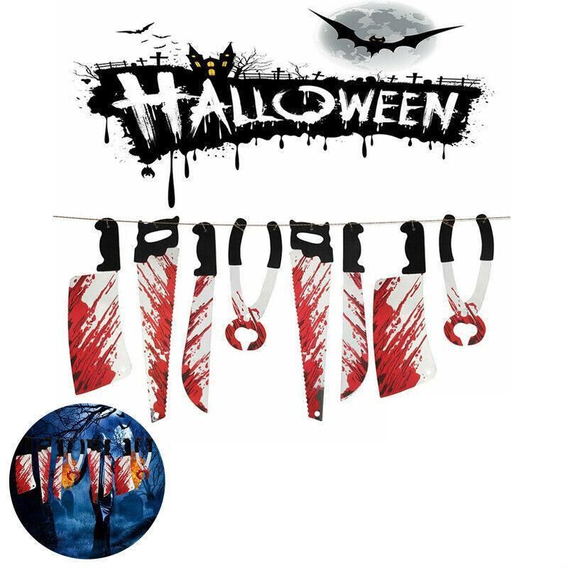 8Pcs Hanging Bloody Weapons Halloween Horror Props Garland Banner Decoration Au view 11