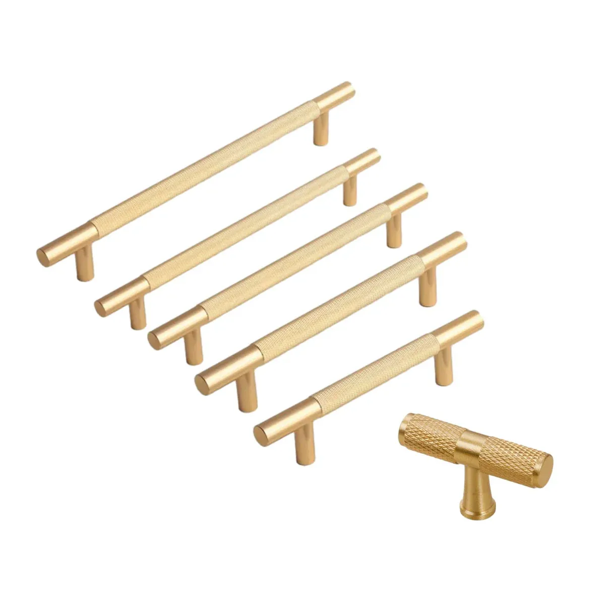Light Luxury Cabinet Handle Full Copper Gold Straight Knurled Drawer Door Pull view 3