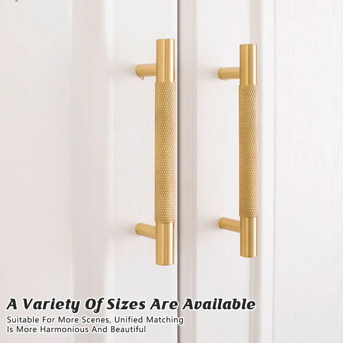 Light Luxury Cabinet Handle Full Copper Gold Straight Knurled Drawer Door Pull view 5