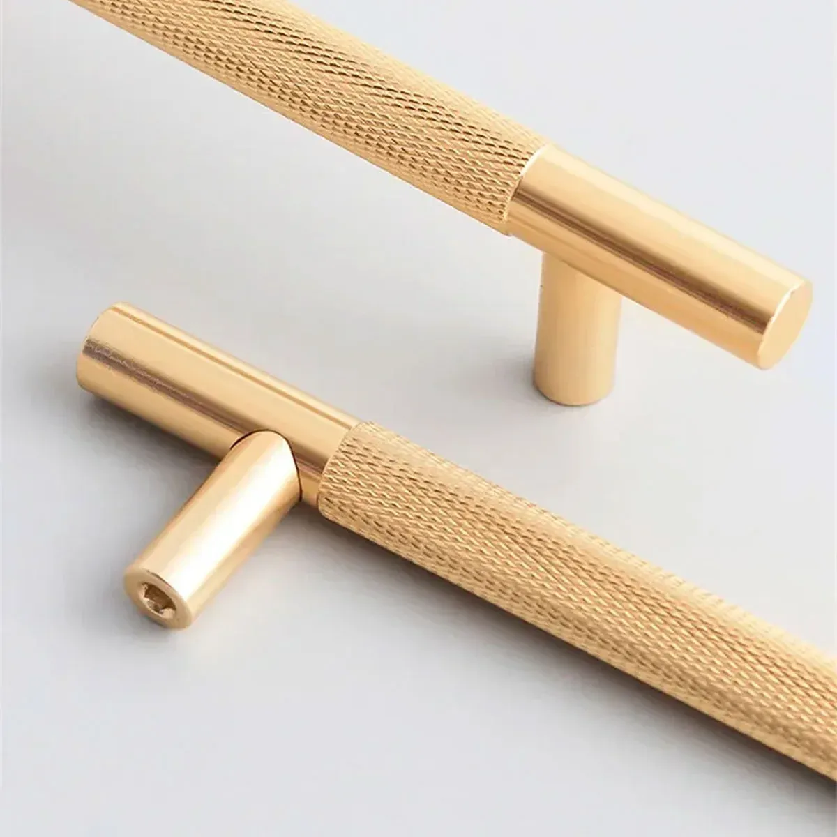 Light Luxury Cabinet Handle Full Copper Gold Straight Knurled Drawer Door Pull view 7