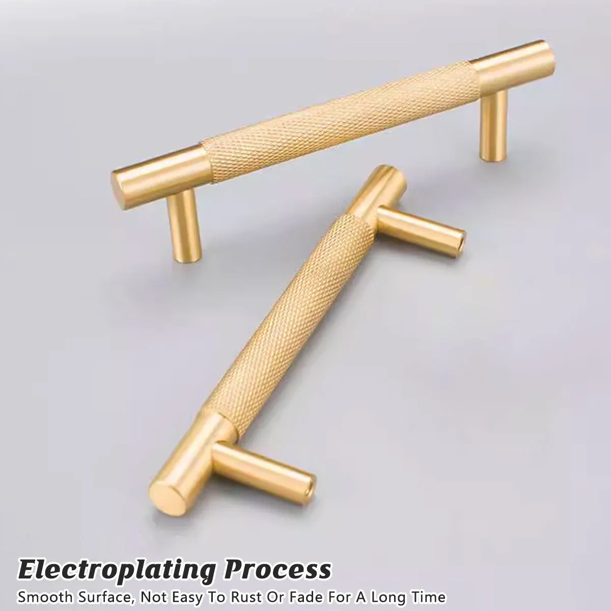Light Luxury Cabinet Handle Full Copper Gold Straight Knurled Drawer Door Pull view 9