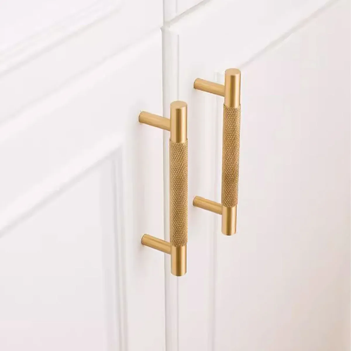 Light Luxury Cabinet Handle Full Copper Gold Straight Knurled Drawer Door Pull view 12
