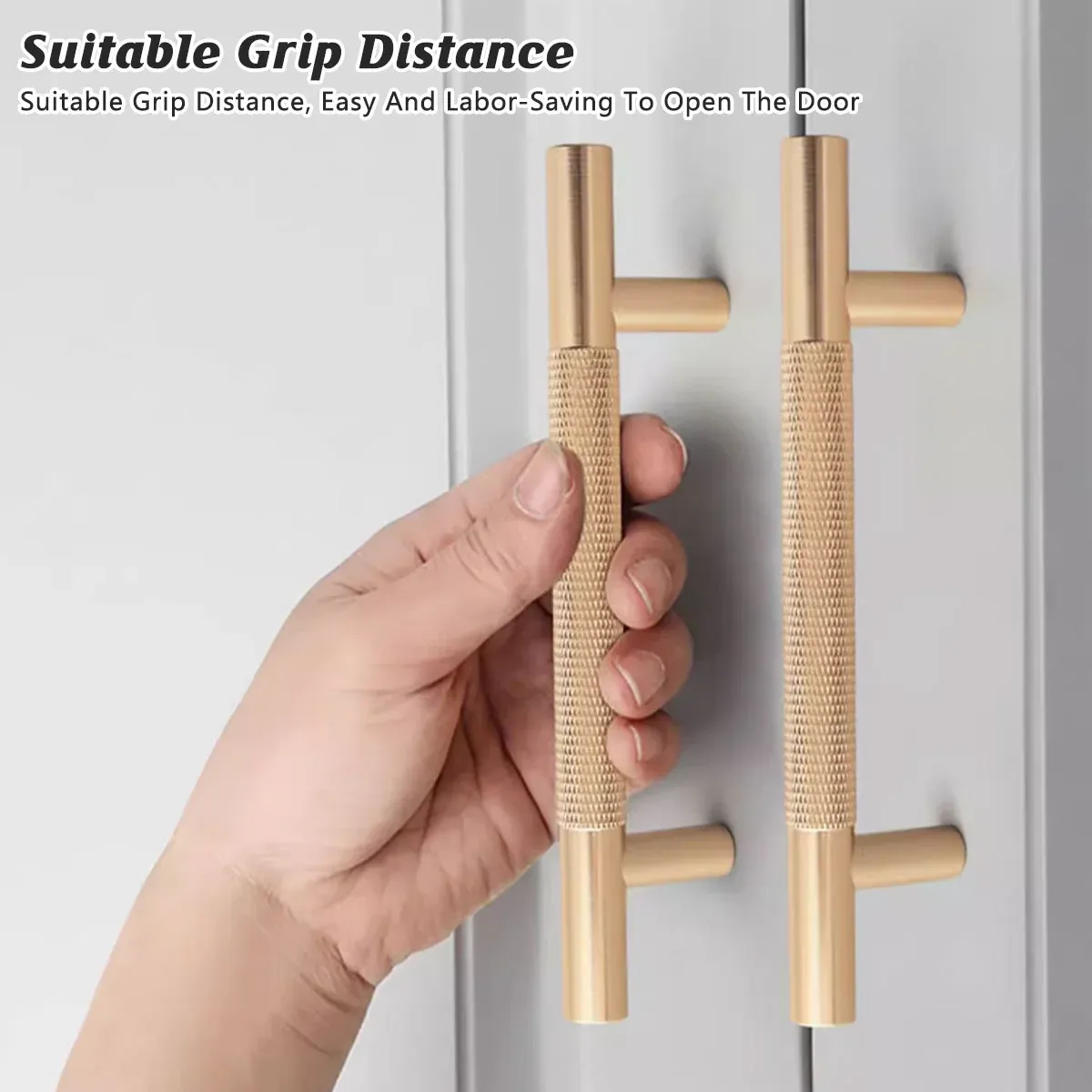 Light Luxury Cabinet Handle Full Copper Gold Straight Knurled Drawer Door Pull view 8
