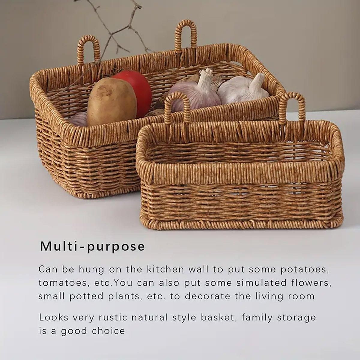 Wall-Mounted Rattan Style Hanging Storage Basket Kitchen Vegetable Fruit view 7
