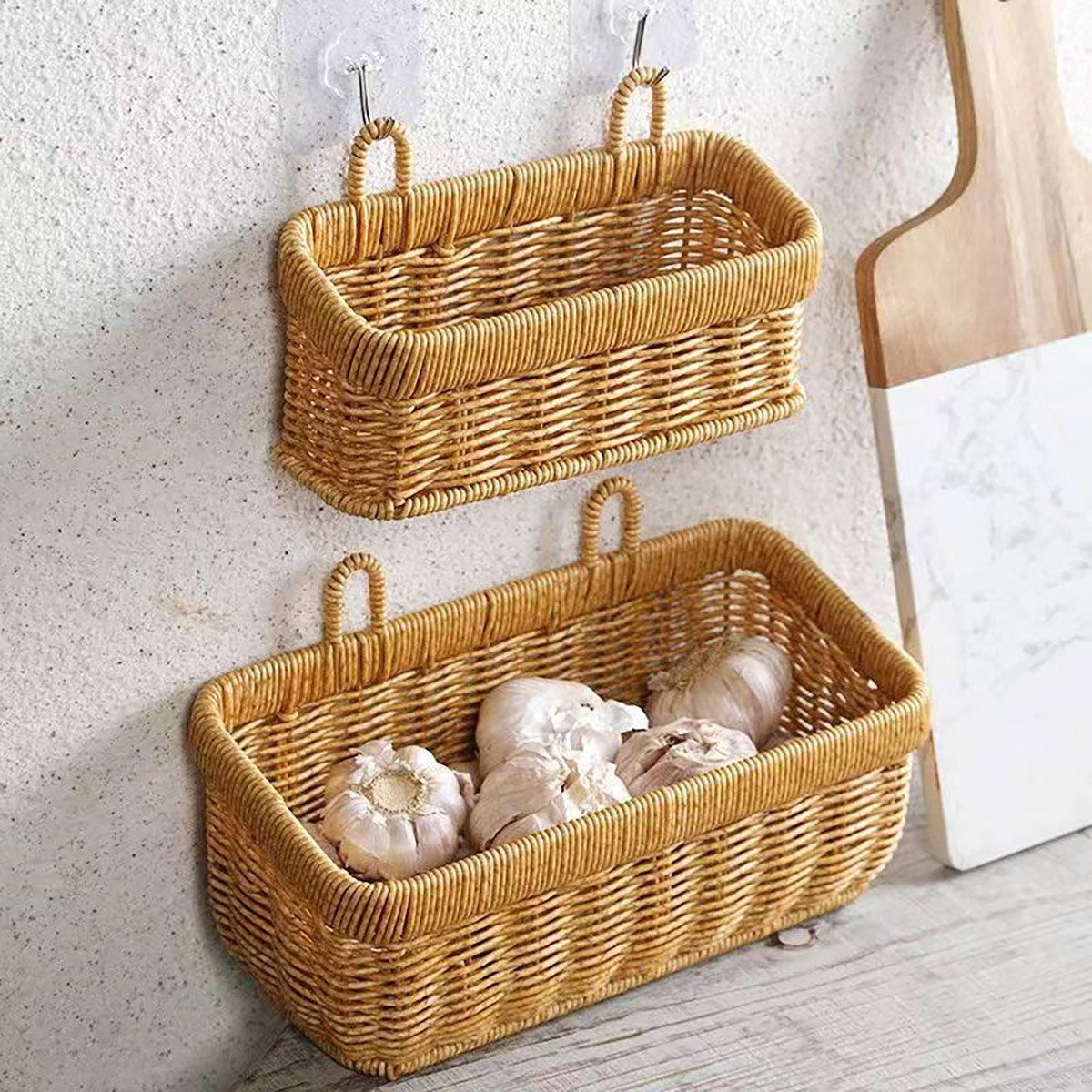 Wall-Mounted Rattan Style Hanging Storage Basket Kitchen Vegetable Fruit view 10