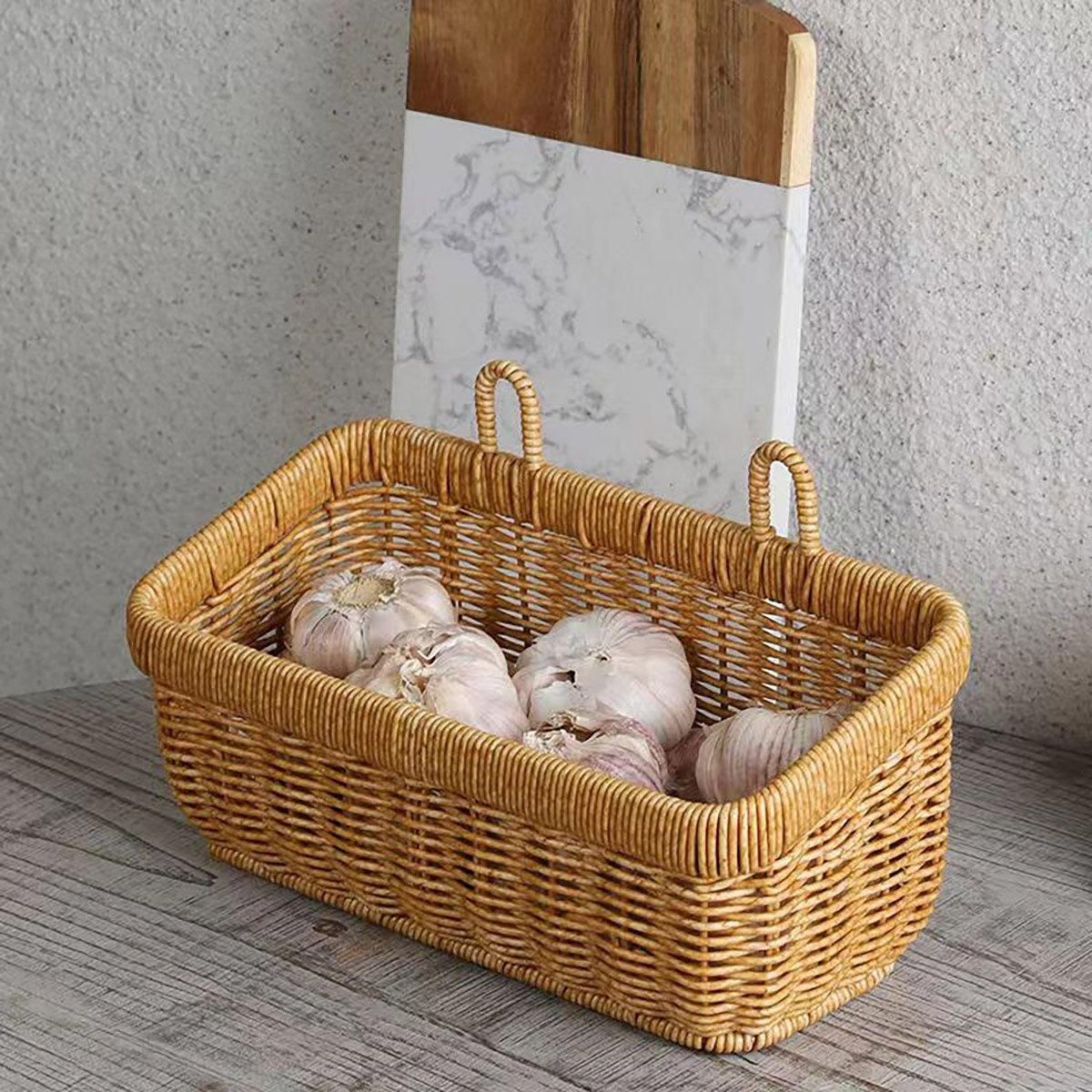 Wall-Mounted Rattan Style Hanging Storage Basket Kitchen Vegetable Fruit view 11