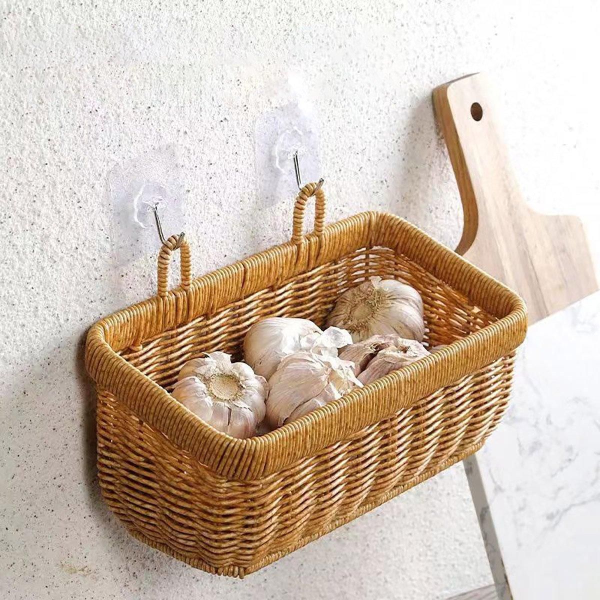 Wall-Mounted Rattan Style Hanging Storage Basket Kitchen Vegetable Fruit view 12