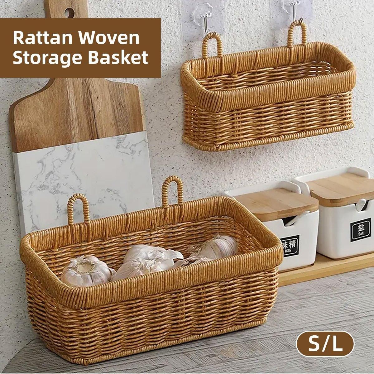 Wall-Mounted Rattan Style Hanging Storage Basket Kitchen Vegetable Fruit view 13