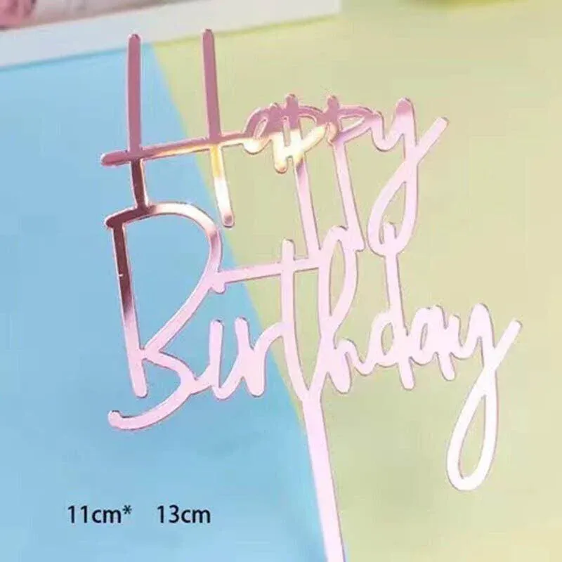 Happy Birthday Acrylic Cake Topper Cake Decoration Golden Silver Party - Rose view 5