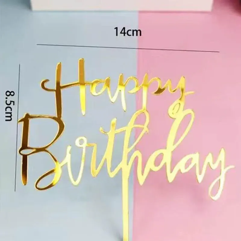 Happy Birthday Acrylic Cake Topper Cake Decoration Golden Silver Party - Rose view 12