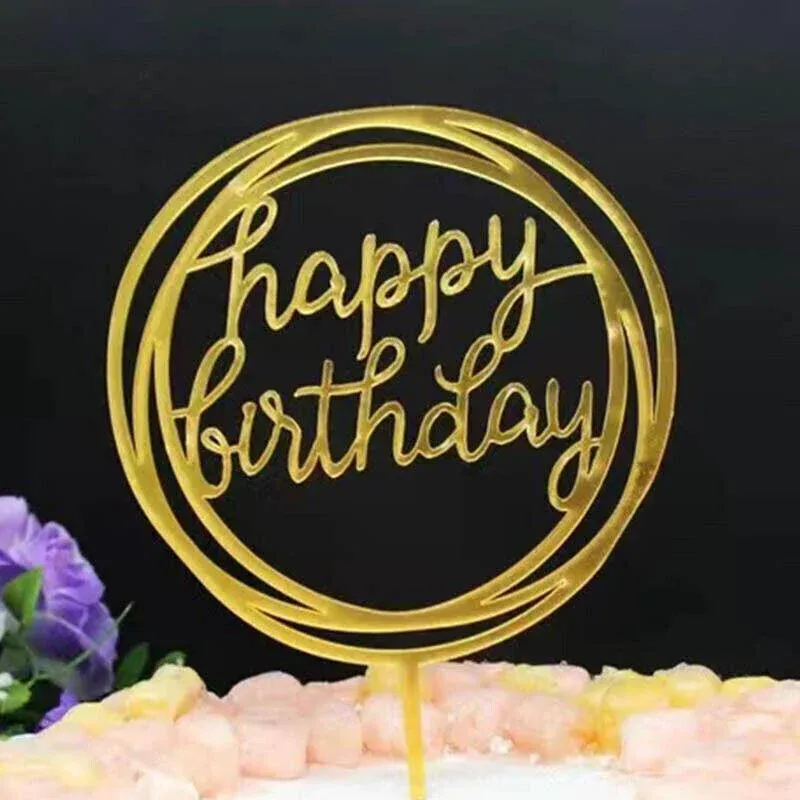Happy Birthday Acrylic Cake Topper Cake Decoration Golden Silver Party - Rose view 15