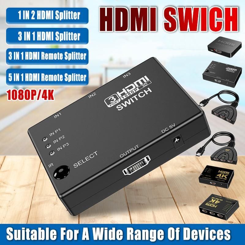 HDMI Switch Splitter 3-in-1 5-in-1 or 1-in-2 1080p 4K Manual or Remote Options view 2
