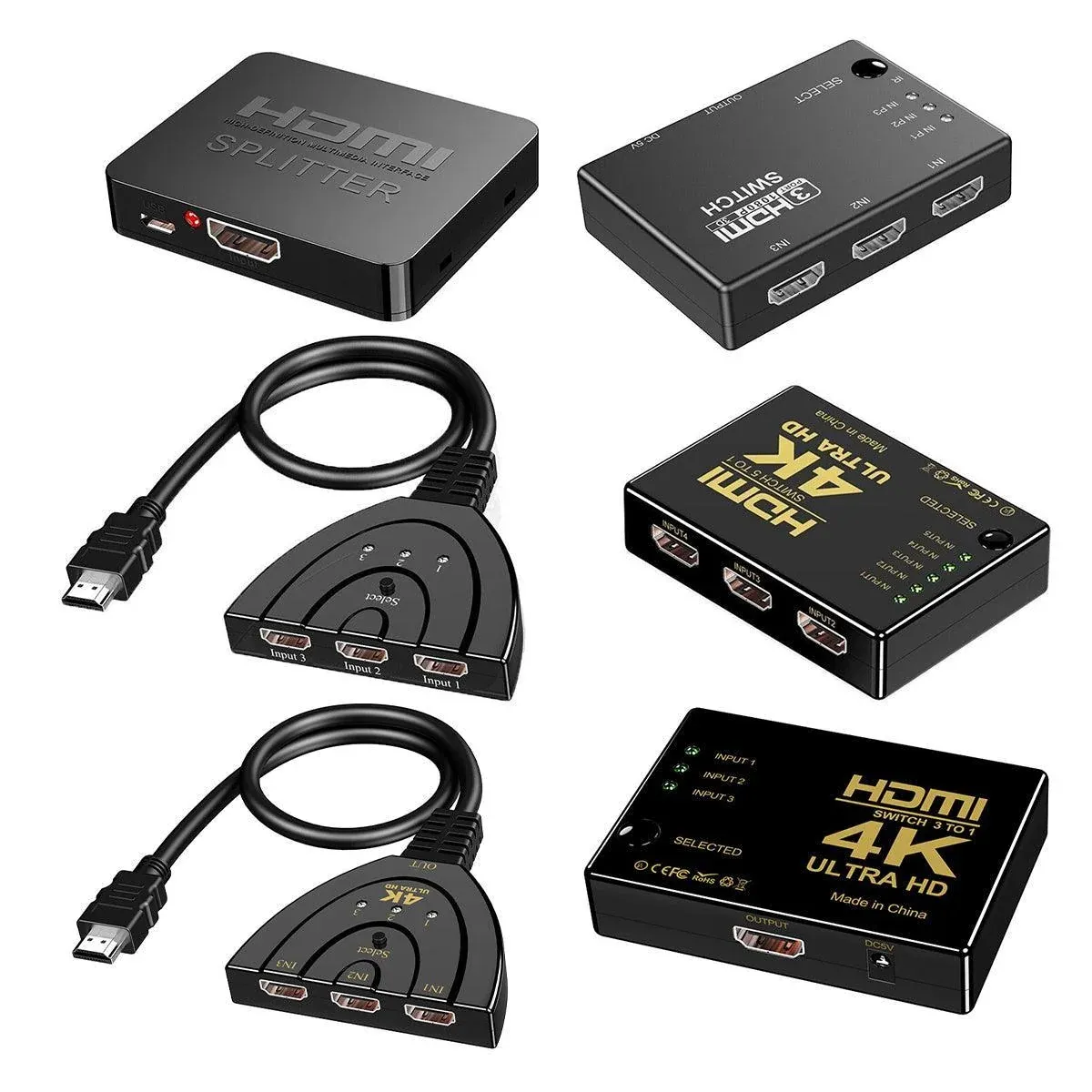 HDMI Switch Splitter 3-in-1 5-in-1 or 1-in-2 1080p 4K Manual or Remote Options view 3