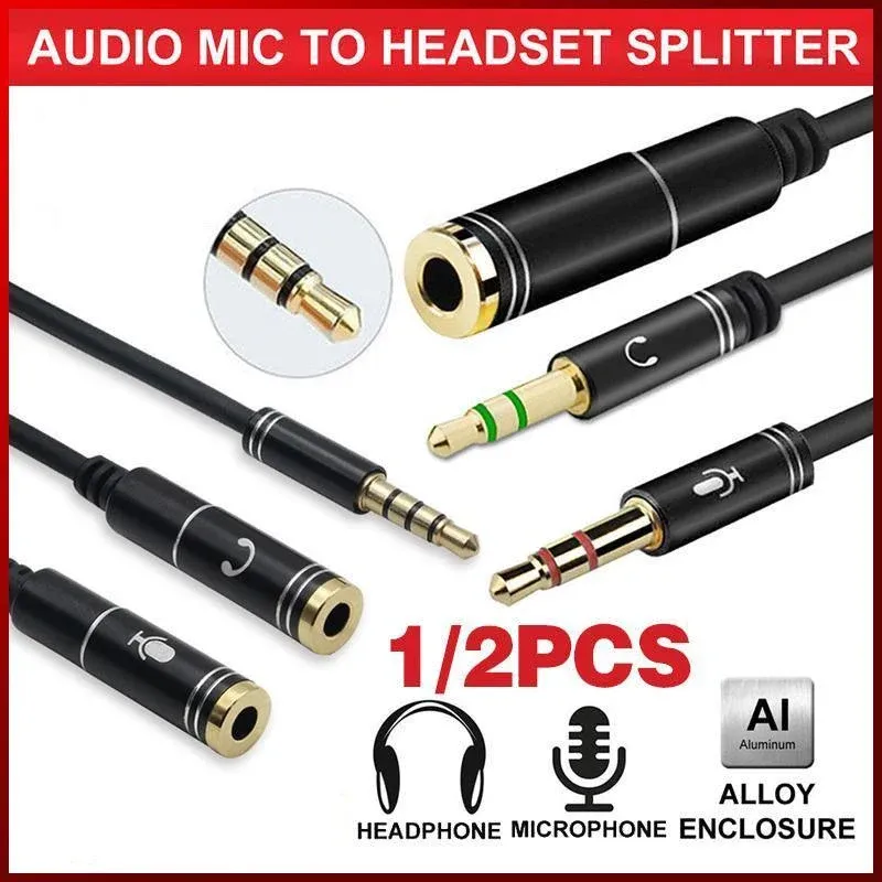 3.5mm AUX Cable Mic Audio Splitter Extension Headphone Adapter Male to Female view 2