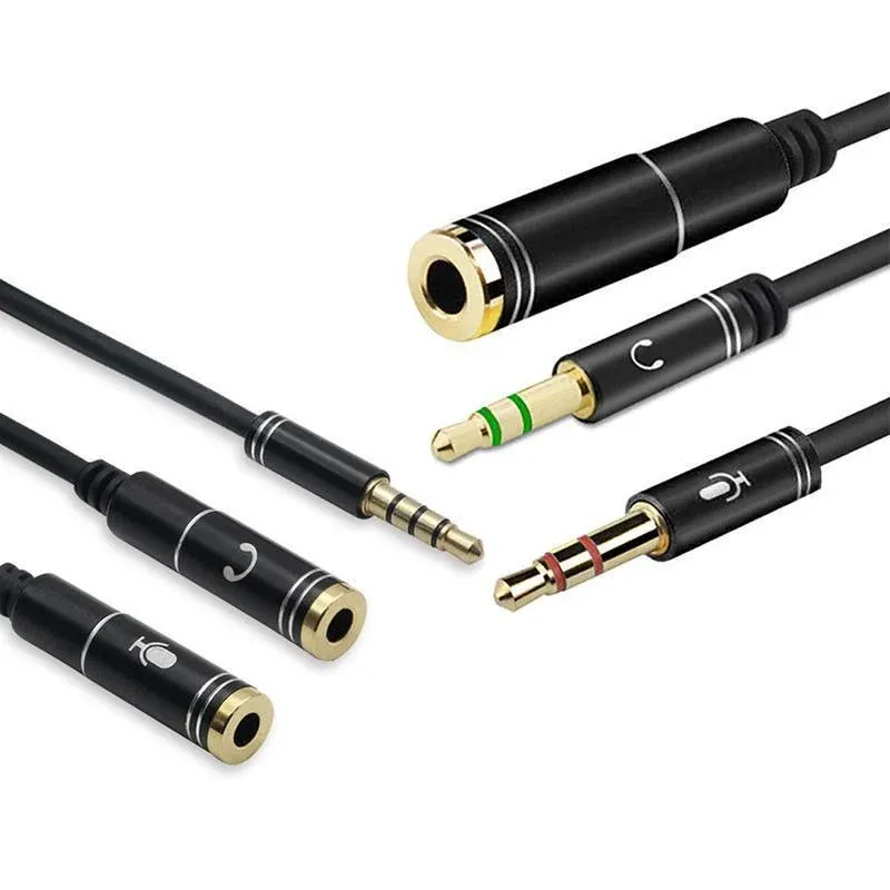 3.5mm AUX Cable Mic Audio Splitter Extension Headphone Adapter Male to Female view 3