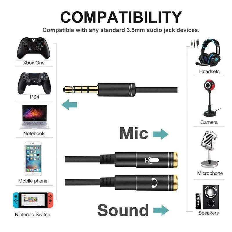3.5mm AUX Cable Mic Audio Splitter Extension Headphone Adapter Male to Female view 9