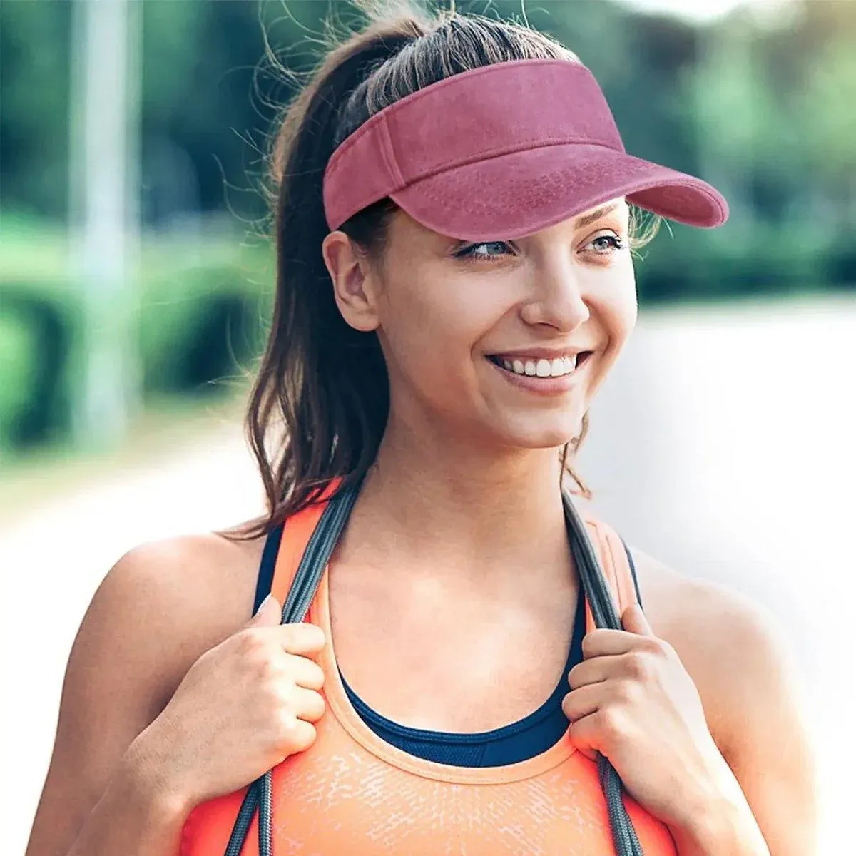 Unisex Summer Denim Sun Visor Cap Breathable Washed Running Hat - Orange view 7