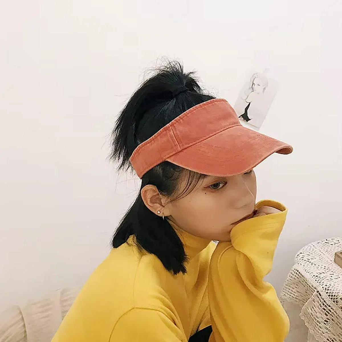 Unisex Summer Denim Sun Visor Cap Breathable Washed Running Hat - Yellow view 6