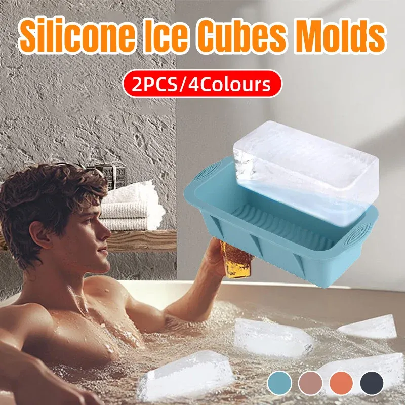 2pcs Large Capacity Ice Cube Tray Mold Rectangle Silicone Ice Grid Maker view 2