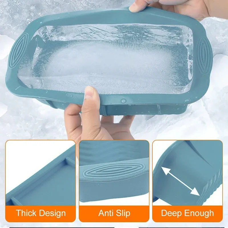 2pcs Large Capacity Ice Cube Tray Mold Rectangle Silicone Ice Grid Maker view 7