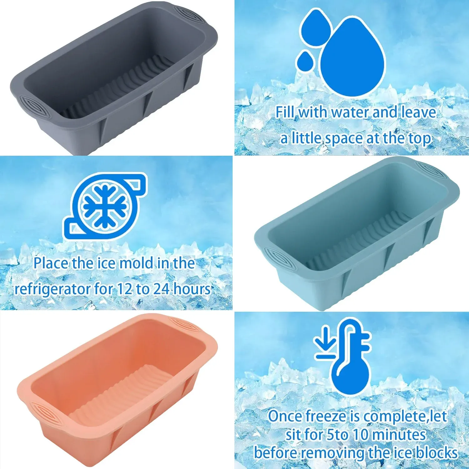 2pcs Large Capacity Ice Cube Tray Mold Rectangle Silicone Ice Grid Maker view 10
