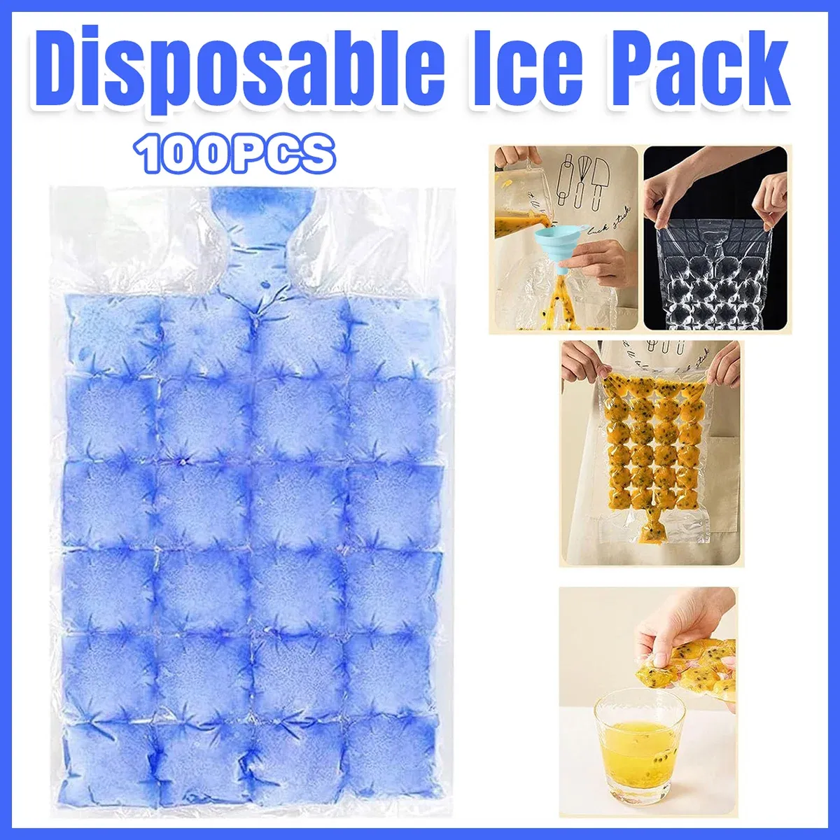 Disposable Ice Pack Bag 100PCS Water Injection Ice Cube Mold Tear Ice Grid — image 1