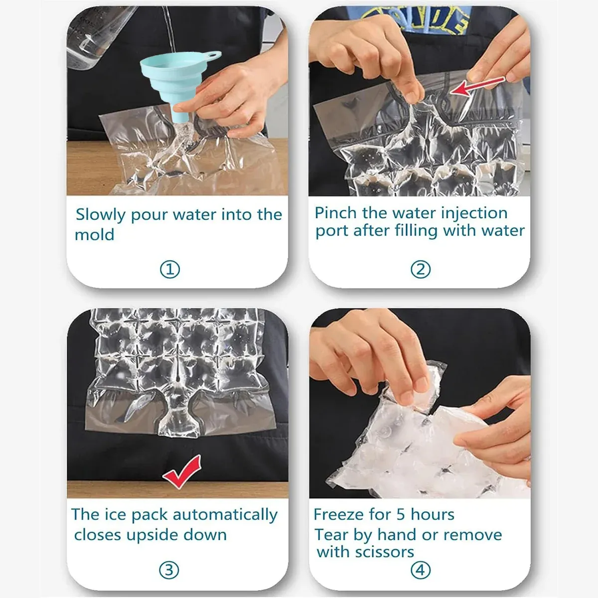 Disposable Ice Pack Bag 100PCS Water Injection Ice Cube Mold Tear Ice Grid view 5