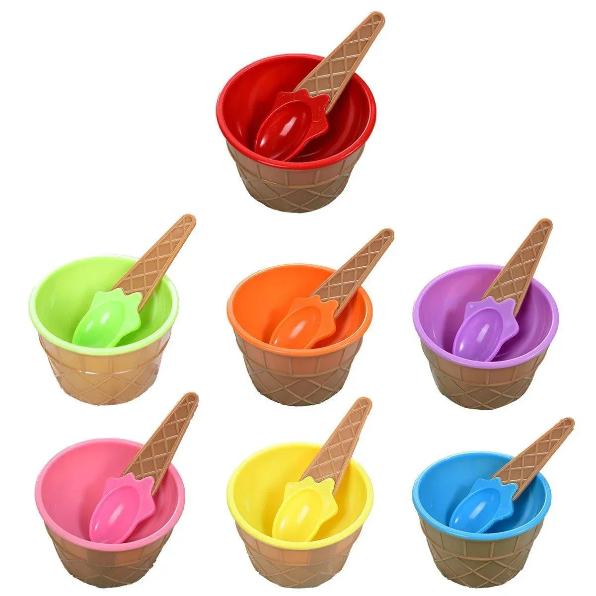 7Pc Set Colourful Ice Cream Cups and Bowls with Spoons Dessert Gift Set view 2