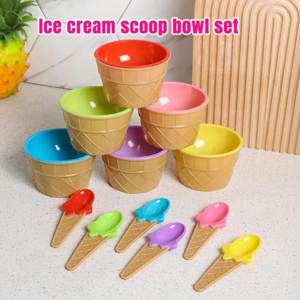 7Pc Set Colourful Ice Cream Cups and Bowls with Spoons Dessert Gift Set view 5