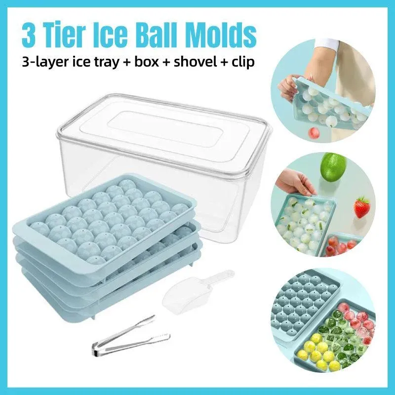 3 Layer Ice Cube Tray Mold Home Ice Compartment Press for Freezer Storage — image 1