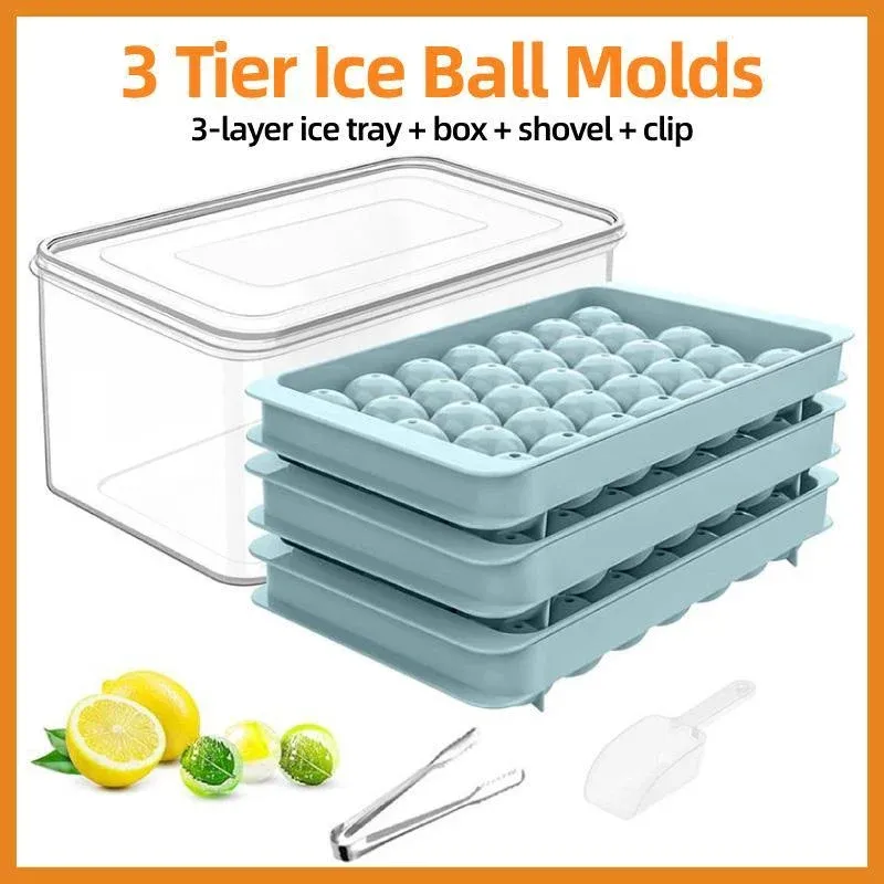 3 Layer Ice Cube Tray Mold Home Ice Compartment Press for Freezer Storage view 14