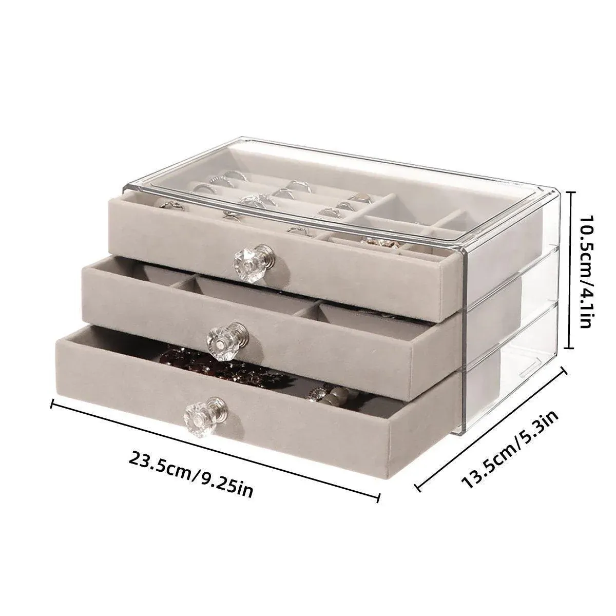 Three Layer Flannel Jewelry Storage Box Dustproof Drawer Organizer for view 4