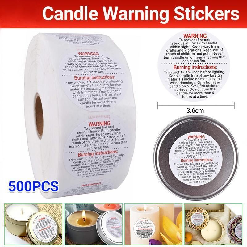 500PCS Candle Warning Labels Roll Round Stickers for Jars Wax Melts Containers — image 1
